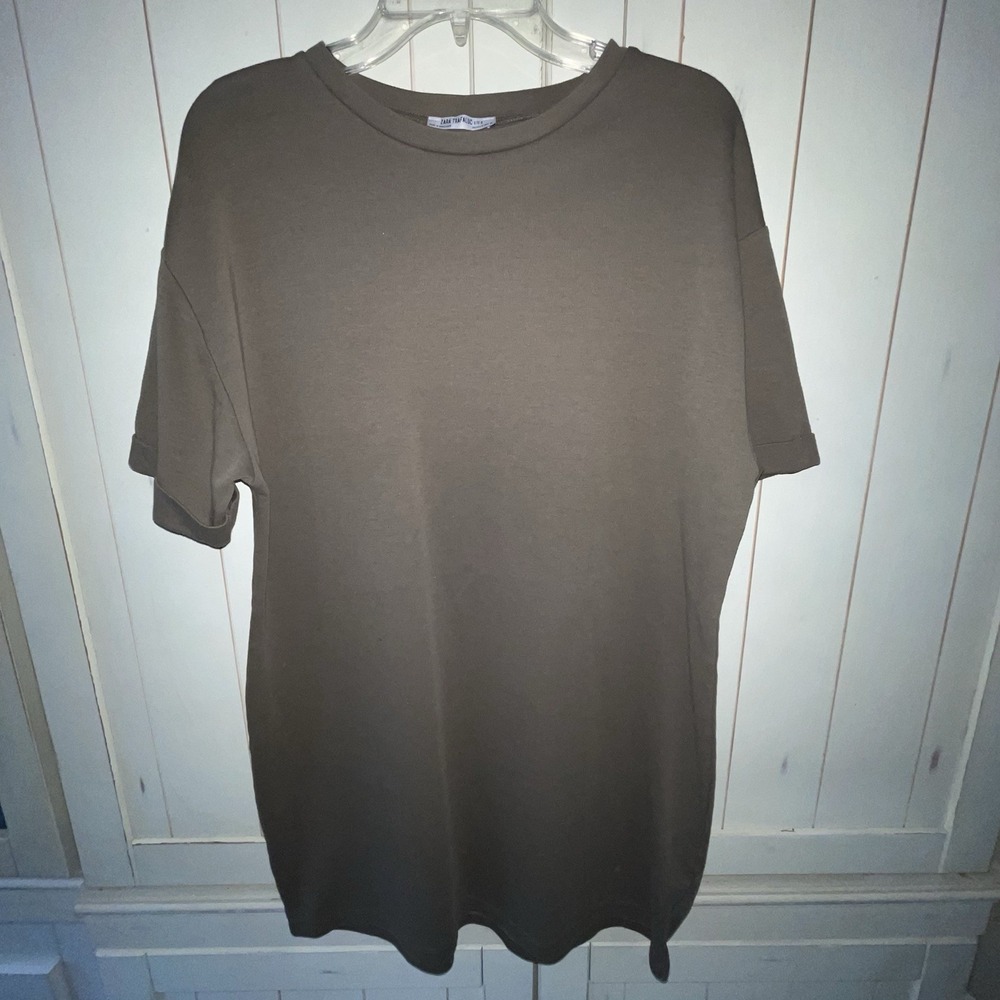 Trafaluc by Zara Women Olive Green SS Oversized Sz S Cotton Shirt Relaxed Trendy